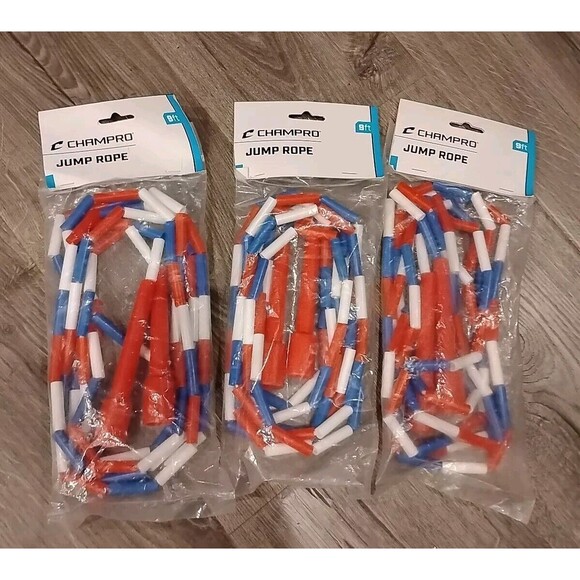 Lot 3 Jump Ropes Plastic Bead 9' Red White Blue usa 4th July fitness toy workout - Picture 1 of 5